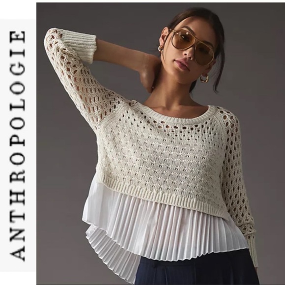 FINAL Last Chance NWT Anthropologie Maeve Layered Pleated Sweater Ivory xs - Picture 1 of 15